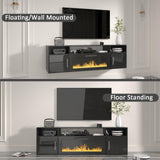 VENDORZ Floating Fireplace TV Stand, 70" Floating TV Stand Wall Mounted with 36" Fireplace, Black Floating Entertainment Center Fire Place TV Stands for Living Room Media Console, Up to 80" TVs VENDORZ
