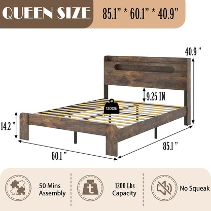 Elevate Your Space with the SAMTRA Queen Size Wooden Bed Frame Featuring Storage Headboard, Charging Station & Adjustable LED Lights - WoodArtSupply