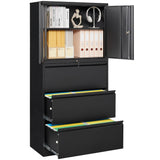 SISESOL Metal Storage Cabinet with Drawers, 71" File Cabinets for Home Office, Locking Steel Storage Cabinet with Doors and Shelves for Home, Office, Warehouse, Garage, School (Black, 3 Drawers) SISESOL