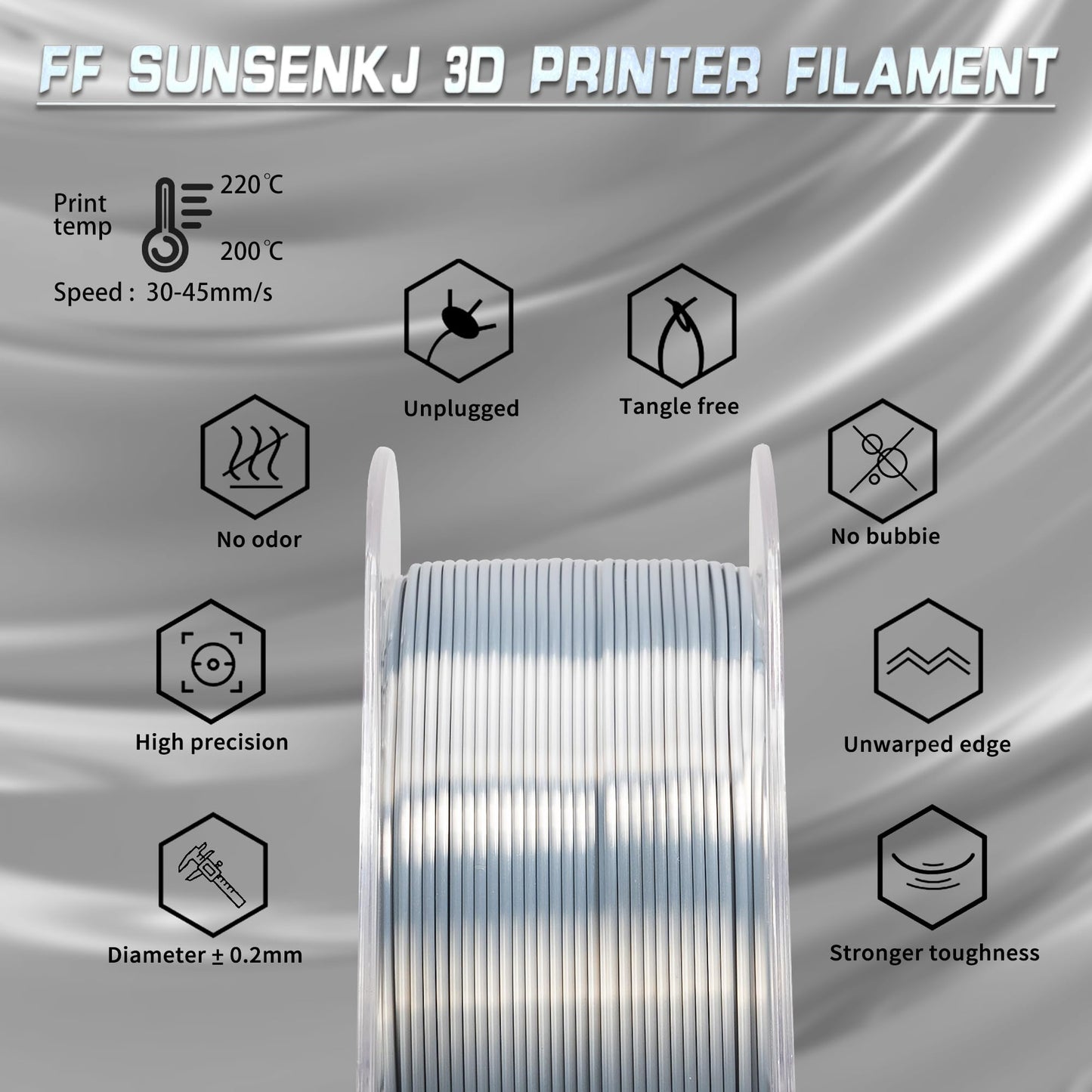 Silk Silver PLA Filament 1.75mm Shiny 3D Printer Filament 1KG Spool (2.2 lbs), Suitable for High Speed Silk Color PLA Filament Widely Support for FDM 3D Printers (Silk Silver)