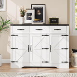 Maupvit 42.5" Farmhouse Buffet Cabinet with Storage, Coffee Bar Cabinet with 3 Drawers and 3 Barn Doors, Sideboard Cabinet, Wood Buffet Table Storage Cabinet for Kitchen, Dining Room,Living Room,White Maupvit