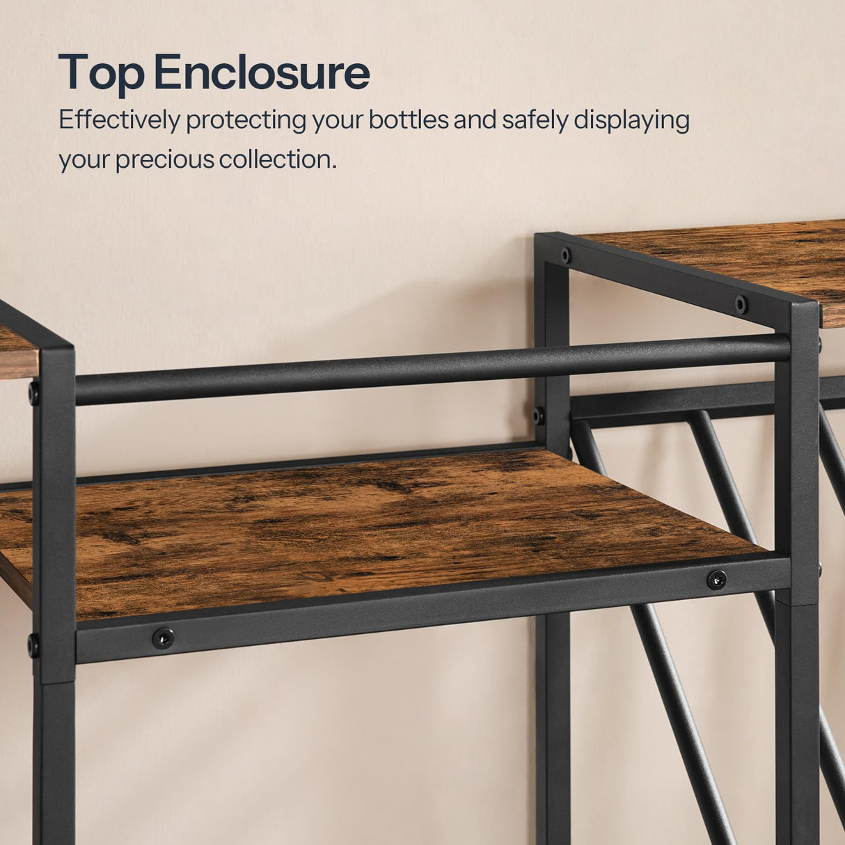 HOOBRO Wall Mounted Wine Rack, 3-Tier Wall Wine Rack, Floating Shelf with Wine Glass and Bottle Holders, Display Storage Shelf, for Dining Room, Kitchen, Living Room, Rustic Brown and Black BF23BJ01 HOOBRO