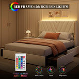 Queen Upholstered Led Bed Frame with 4 Storage Drawers, Queen Size Bed Frame with RGB Led Lights, Velvet Platform Bed Frame with Wingback Headboard, No Box Spring Needed, Noise Free, Easy Assembly JoanKaren