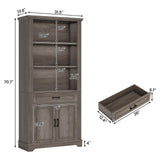 SEDETA Farmhouse Bookshelves and Bookcases with Doors and Drawer, Bookshelf with Storage, Floor Standing 6 Shelf Display Storage Shelves 70 in Tall Bookshelf for Home Office, Living Room, Grey SEDETA