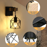 Black Wall Sconce with ON/Off Switch Pack of 2, Dimmable Cage Wall Mount Light Fixture Industrial Farmhouse Lighting, LG9939389 Lightess