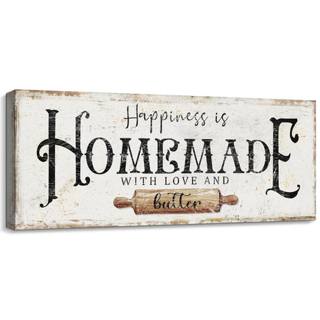 Happiness is Homemade with Love and Butter Sign Funny Kitchen Sign Decor for Counter Pantry Rustic Farmhouse Style Wall Décor Shabby Chic Family Wall Plaque Decoration Housewarming Gift, 6 x 17 Inch DUO AI HOME
