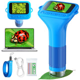 Odatay Microscope for Kids with 12 Slides, 100X-1000X 1080P Digital Handheld Kids Microscope, Mini Portable Pocket Miniscope Science Toys Gifts for 3+ 4 5 6 7 8 9 10 11 12 Year Old Boys Girls, Blue Odatay