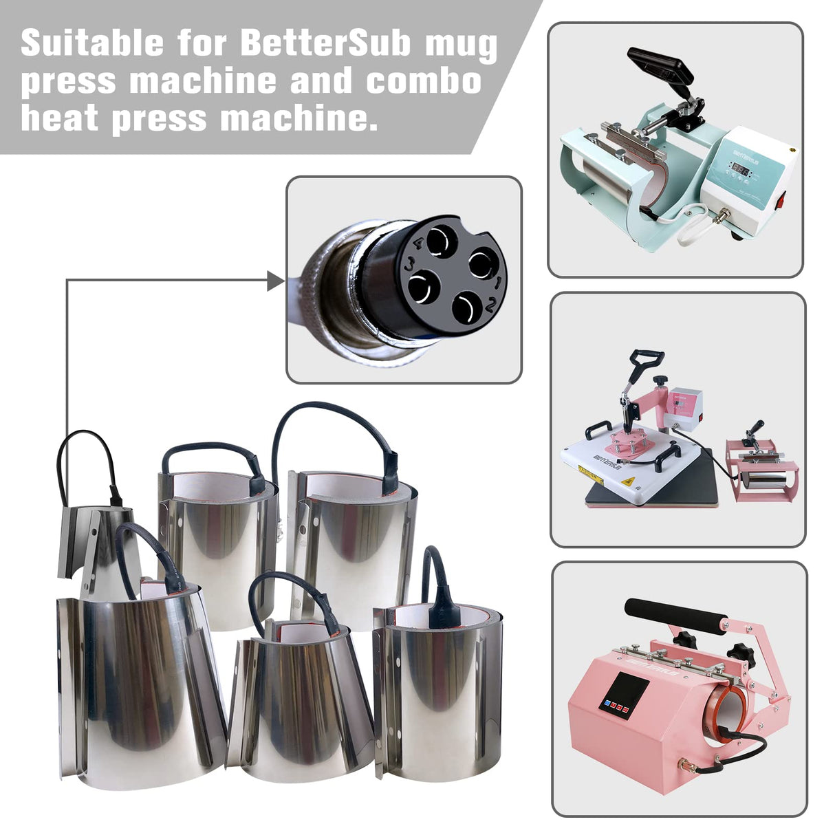BetterSub Mug Cup Press Heating Transfer Attachment Silica Gel 110V for Heat Press Machine Transfer Sublimation Cylindrical (US Cylindrical 3oz) BetterSub