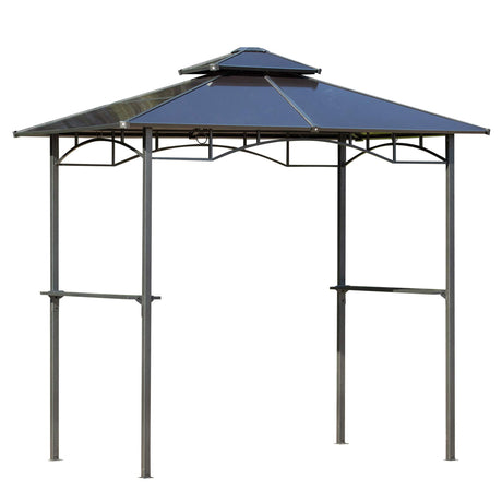Outsunny 8' x 5' Barbecue Grill Gazebo Tent, Outdoor BBQ Canopy with Side Shelves, and Double Layer PC Roof, Brown Outsunny
