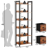 Furologee 6-Tier Bookshelf, Tall 71" Rustic Bookcase with 2 Drawers Storage Organizer, Industrial Display Free Standing Shelf Units, Wood and Metal Storage Rack for Home Office, Bedroom, Rustic Brown Furologee