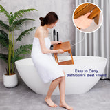 Teak Shower Bench Seat with Handle 14 Inch/Teak Wood Shower Stool with Shelf/Wooden Bathroom Spa Bathing Stool/Waterproof Teak Shower Stool/Indoor and Outdoor Use,Patented Design. NNN