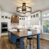 ZGLAOJT 4-Lights Close to Ceiling Light，Black Light Fixture Industrial Flush Mount Ceiling Light ，Farmhouse Chandelier Lighting for Kitchen Island Dining Room Bedroom Foyer Hallway ZGLAOJT