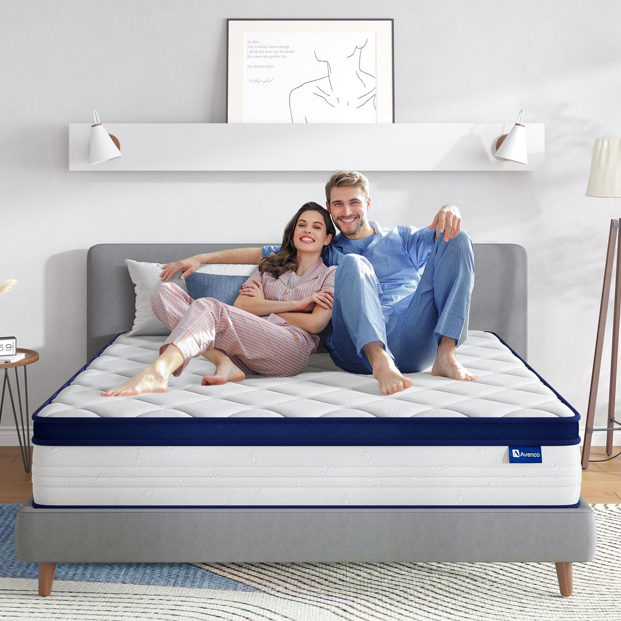 Avenco King Size Mattress, 12 Inch King Mattresses in a Box, Hybrid Spring Mattresses with Comfort Foam and Pocket Coils for Pressure Relief & Motion Isolation Avenco