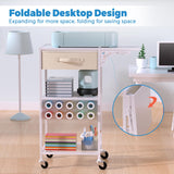 Craft Cart and Organizer Table Compatible with Craft Cutting Machine - Rolling Storage Organizer with Drawer & Vinyl Roll Holder, Crafting Table Workstation Holder for Craft Room Home Office (White) Jolensoy