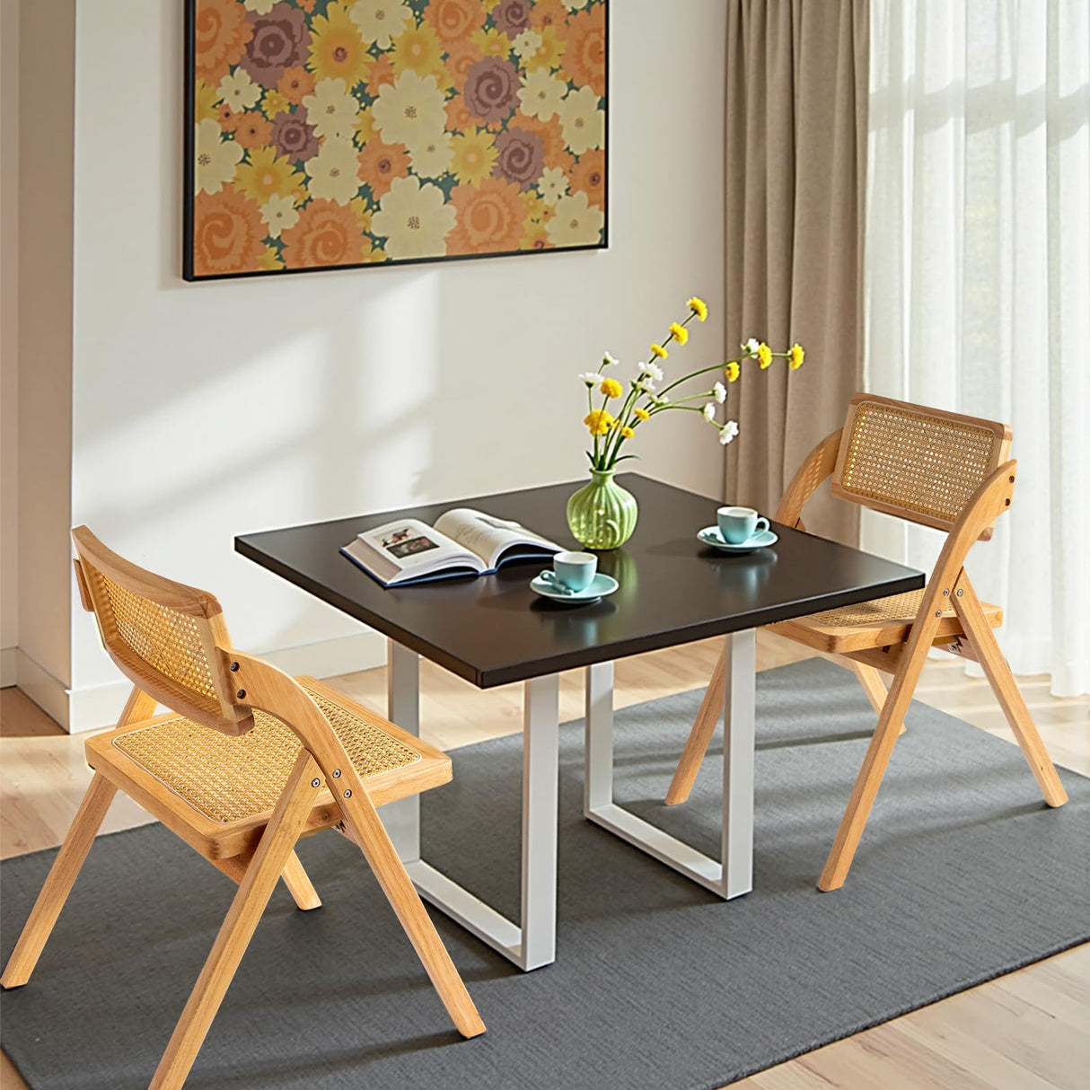 Karl home Wooden Rattan Folding Chairs 2 Pack, Portable Folding Chairs for Indoor, Ideal for Kitchen Dining Room, Office Wedding, Party, Picnic, Natural Karl home