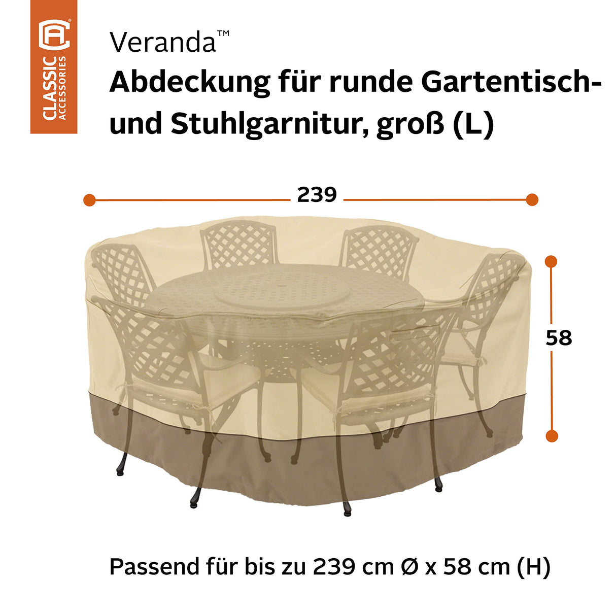 Classic Accessories Veranda Water-Resistant 94 Inch Round Patio Table & Chair Set Cover, Outdoor Table Cover Classic Accessories
