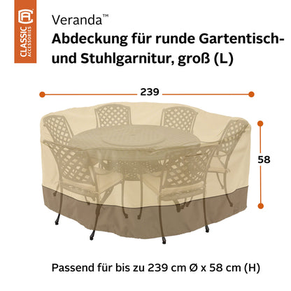 Classic Accessories Veranda Water-Resistant 94 Inch Round Patio Table & Chair Set Cover, Outdoor Table Cover - WoodArtSupply