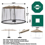 DOOSARG Umbrella Netting for Outdoor Umbrellas, Patio Umbrella Mosquito Netting for 15FT Double-Sided Umbrella, with Double Zipper Door and Adjustable Rope, (Black) (15FT) DOOSARG