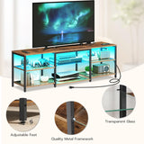 HOOBRO LED TV Stand for 75 Inch TVs with Charging Station, Gaming Entertainment Center with Open Storage, Media TV Console Table, TV Stand for Living Room, Bedroom, Rustic Brown and Black BF21UDDS01 HOOBRO