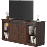 JUMMICO TV Stand for 65 Inch TV, Entertainment Center with Storage Cabinets and Sliding Barn Doors, Mid Century Modern Media TV Console Table for Living Room Bedroom (Brown) JUMMICO