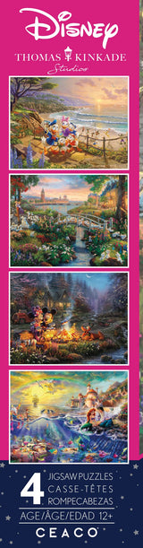Ceaco - 4 in 1 Multipack - Thomas Kinkade - Disney Dreams Collection - Donald & Daisy Duck, 101 Dalmatians, Mickey, Minnie, & Pluto, & The Little Mermaid - (4) 500 Piece Jigsaw Puzzles Ceaco