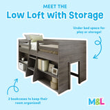 Max & Lily Driftwood Modern Farmhouse Low Loft Bed with 2 Bookcases for Kids Max & Lily
