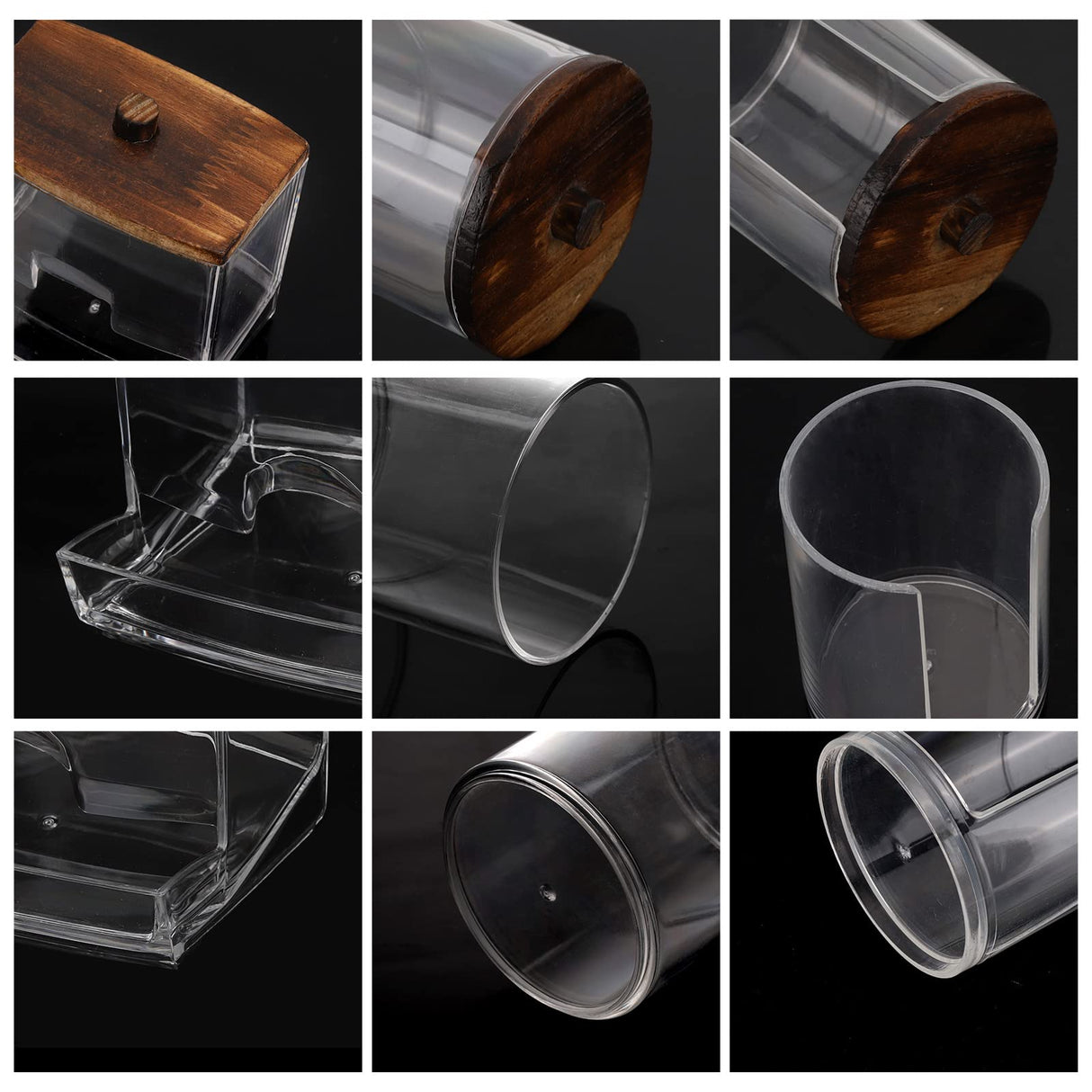 Tbestmax Bathroom Organizer Accessories Set-10 OZ,7 OZ Qtips Holder Storage with Wood Lids, Cotton Ball/Swabs Dispenser, Apothecary Container Jar 3 Pcs Tbestmax