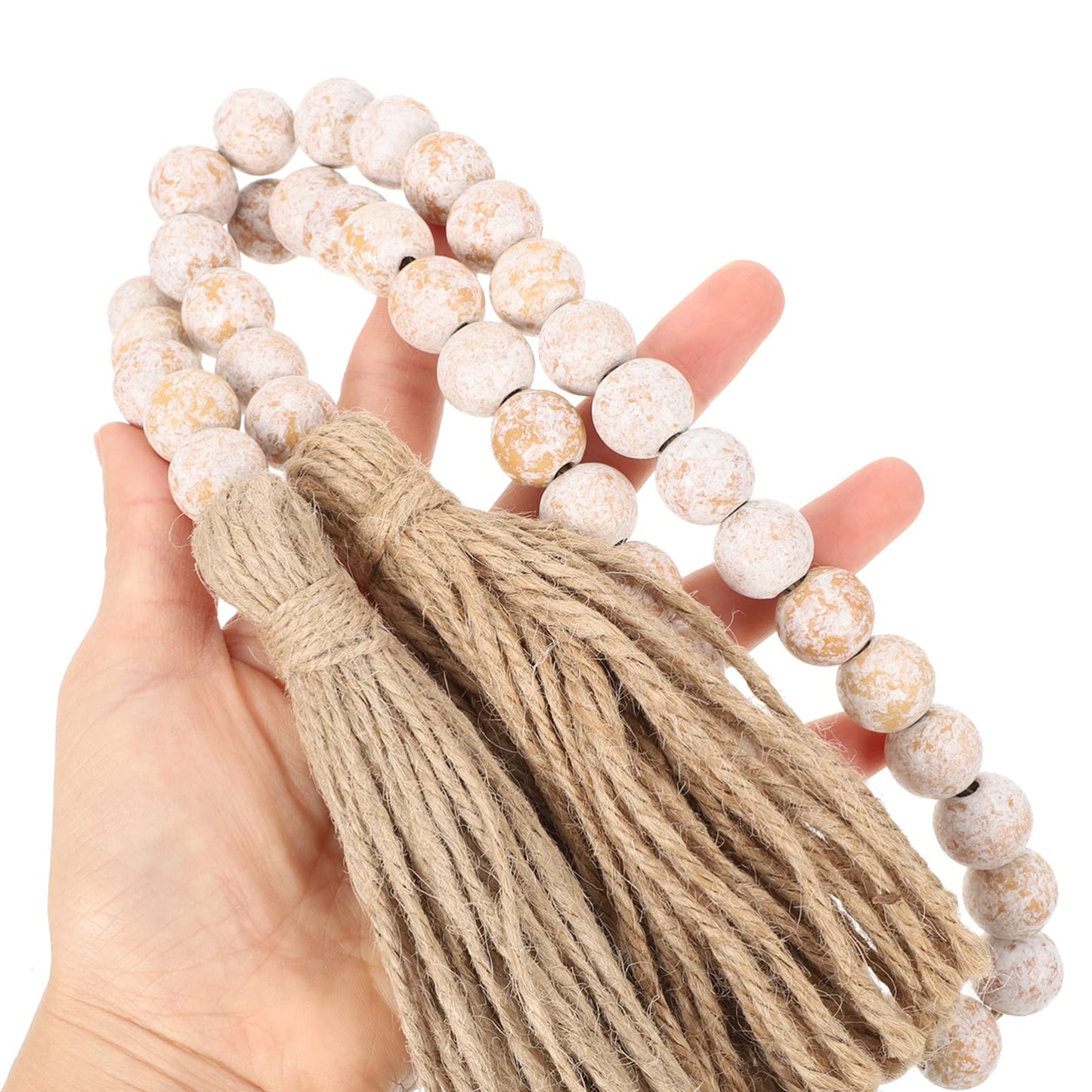 IMIKEYA Wooden Beads Garland: Farmhouse Wood Bead Garland for Tiered Tray Farmhouse Beads Hanging Wood Bead Garland with Tassels Prayer Rustic Beads for Coffee Table Decor