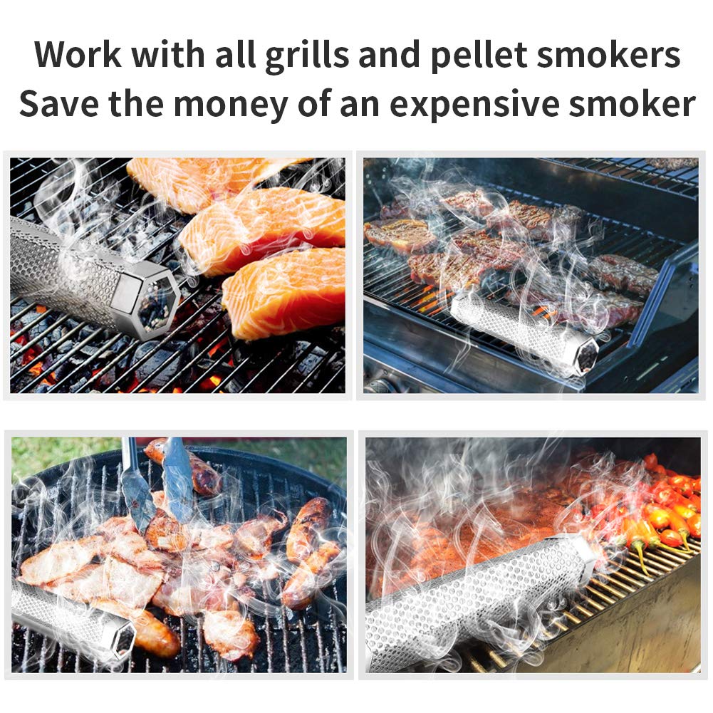 Smoke Tube for Pellet Smoker, 12'' Smoker Tube for Pellet Grill - Hot or Cold Smoker Accessories for Electric Gas Charcoal Grilling, Premium Stainless Steel Portable Barbecue Smoking Tube, Bonus Brush LANNEY