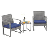 Patiorama 3 Pieces Outdoor Patio Furniture Set, Outdoor Wicker Conversation Set, Patio Rattan Chair Set, Modern Bistro Set with Coffee Table, Garden Balcony Backyard Poolside (Navy Blue) Patiorama