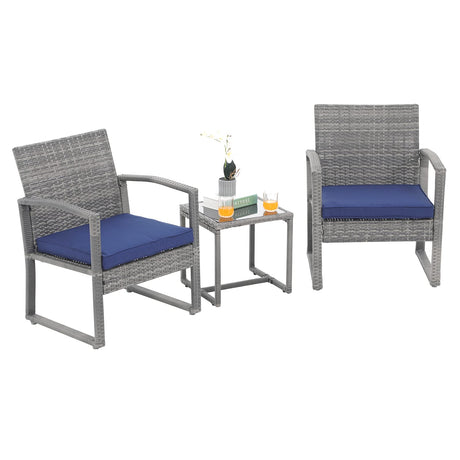 Patiorama 3 Pieces Outdoor Patio Furniture Set, Outdoor Wicker Conversation Set, Patio Rattan Chair Set, Modern Bistro Set with Coffee Table, Garden Balcony Backyard Poolside (Navy Blue) Patiorama