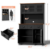 MU 71" Kitchen Pantry Cabinet with Charging Station, Tall Kitchen Hutch with Countertop, Drawers & Microwave Shelf, Food Storage Cabinet for Dining Room & Coffee Bar, Black MU