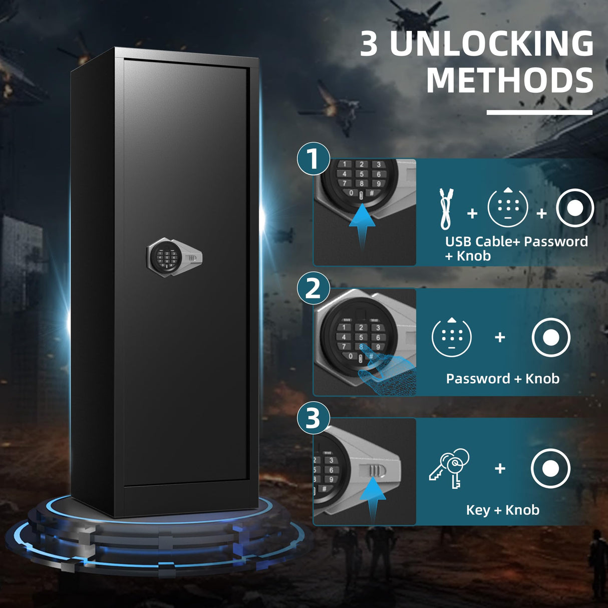 Emasme Gun Safes, Rifle Gun Safe with a Storage Box, No Assembly Required, Gun Cabinet with Removable Shelf, for Home Rifle and Pistols Storage(8-10 Gun Safe Digital) Emasme