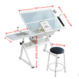 LifeSky Drafting Table Adjustable for Artists - Art Drawing Desk with Storage for Painting Sketching - Glass Top for Painters Illustrators Cartoonists White LIFE SKY