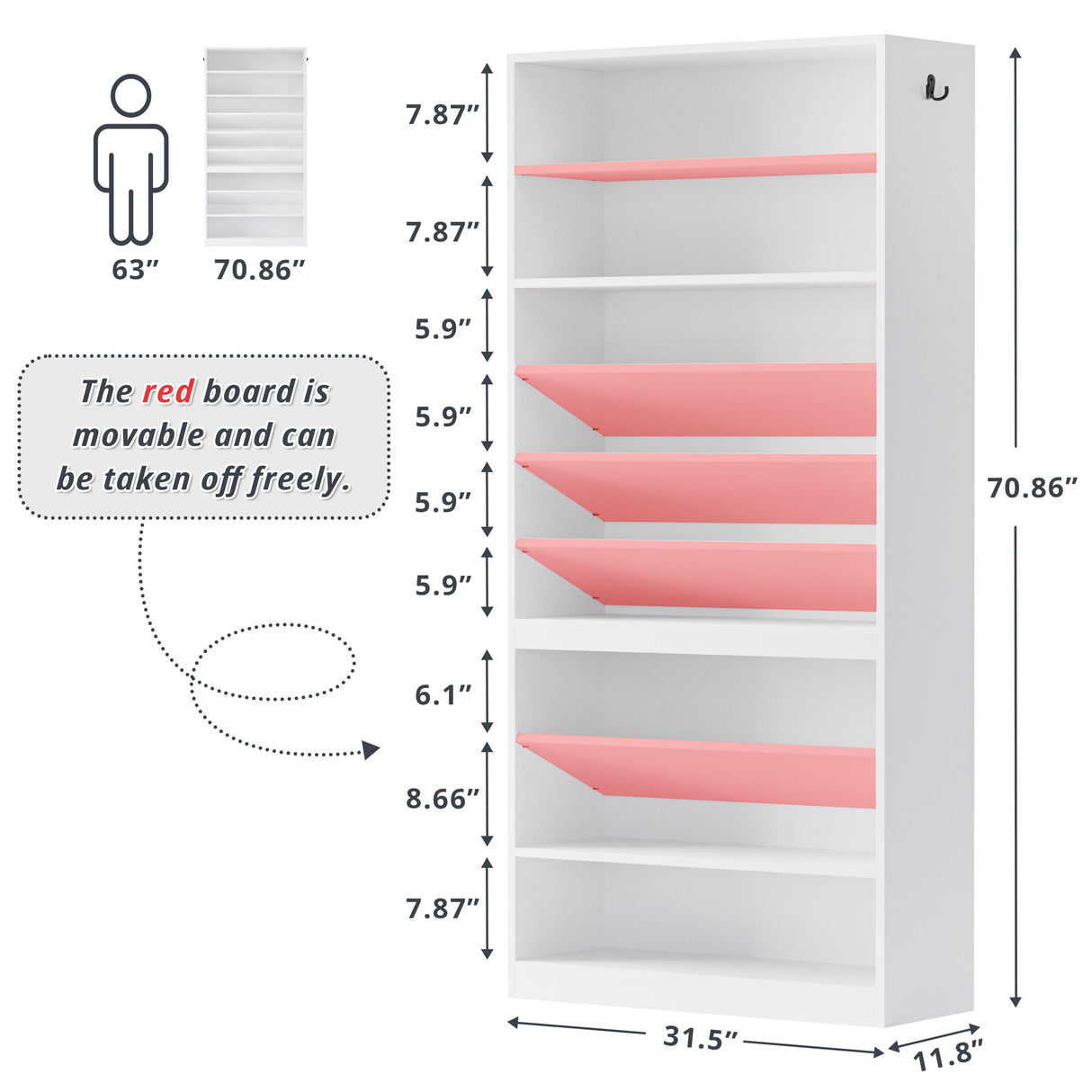 IRONCK Shoe Storage Cabinet, 10-Tier Shoe Organizer for Closet Entryway, Wooden Shoe Rack Holds 36 to 52 Pairs, Adjustable Shelves & Hook, Entryway Furniture Shoe Cabinet IRONCK