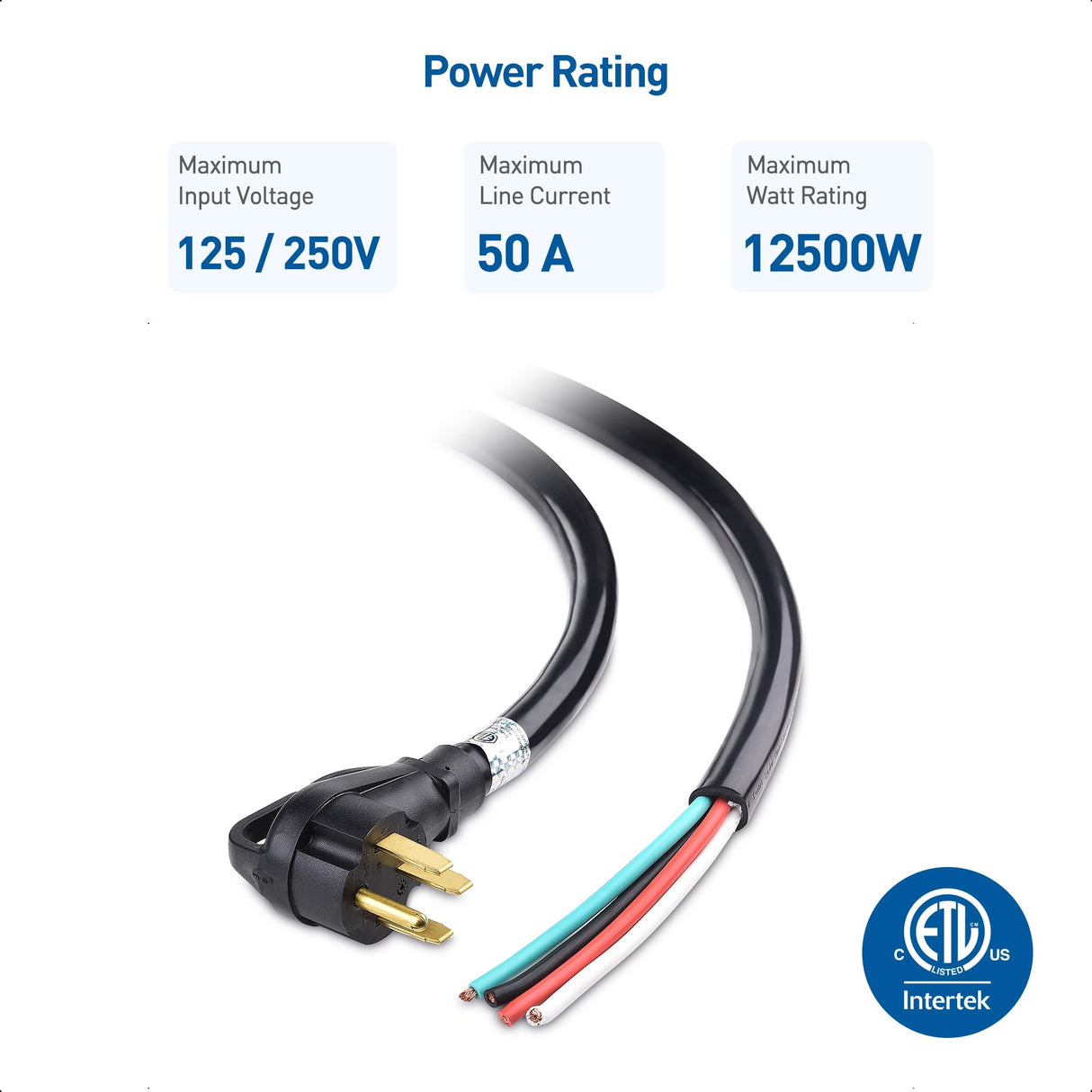 Cable Matters 4 Prong Replacement 50 AMP RV Power Cord - 25ft, 6/8 AWG, Generator Extension Cord, Compatible with Tesla Charger/EV Charger / J1772 Charger (NEMA 14-50P to 4 Wire) Cable Matters