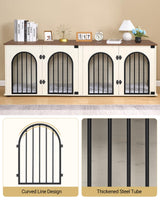 Hzuaneri Dog Crate Furniture, 71" Heavy Duty Dog Kennels with Divider, Pads, Side Table, TV Cabinet, Wooden Dog Crate Furniture for 2 Dogs, Small/Medium/Large Dog, Anti-Chew, White Brown Hzuaneri