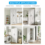 NOVAMAISON Farmhouse Kitchen Pantry Cabinet - 72” Tall Storage Cabinet w/Barn Doors & Adjustable Shelves & Drawer, White Cabinet Freestanding Wood Storage Cabinet for Kitchen, Dining Room, Bathroom NOVAMAISON