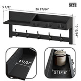 AMBIRD Wall Hooks with Shelf 26.57inch Entryway Wall Hanging Shelf Wood Coat Hooks for Wall Coat Rack Wall Mount Rack with 5 Dual Hooks 3 Key Hooks Mail Organizer and Key Rack Key Holder (Black) AMBIRD
