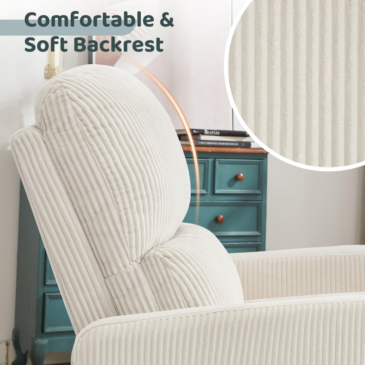 AEMEIOS Swivel Rocker Recliner, Oversized Manual Nursery Glider Rocking Recliner Chair with Removable Cushion, Upholstered Swivel Reclining Chair for Nursery Living Room Bedroom, Corduroy White AEMEIOS