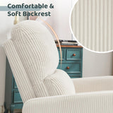 AEMEIOS Swivel Rocker Recliner, Oversized Manual Nursery Glider Rocking Recliner Chair with Removable Cushion, Upholstered Swivel Reclining Chair for Nursery Living Room Bedroom, Corduroy White AEMEIOS