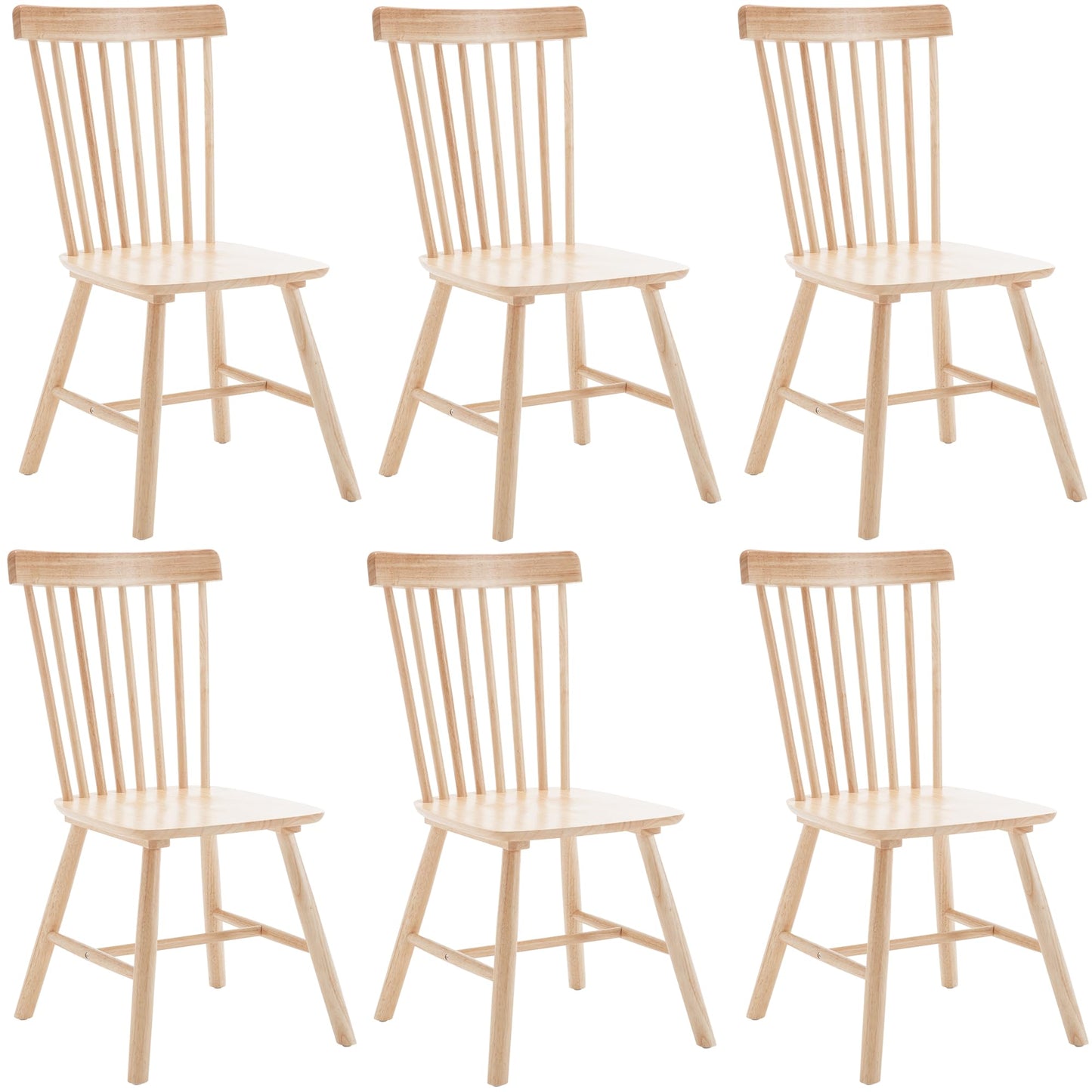 DM Furniture Dining Room Chairs Set of 6, Windsor Dining Chair with Spindle Back, Farmhouse Armless Side Chair, Solid Wood French Country Kitchen Chairs for Home/Patio/Restaurant, Natual - WoodArtSupply