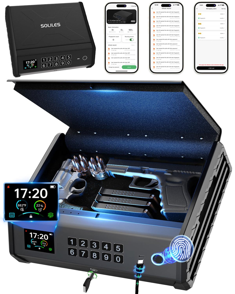 Smart Gun Safe, 4 Ways Biometric PistolRechargeable Safe withFingerpri ...