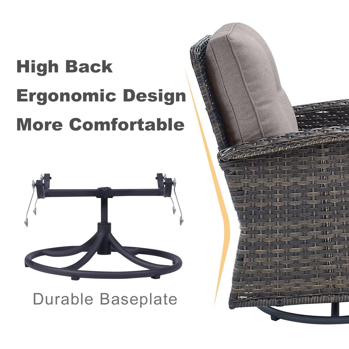 HUMMUH 5-Piece Patio Furniture Wicker Outdoor Conversation Set,All-Weather Rattan Swivel Chairs Bistro Set with Loveseat Coffee Table for Backyard,Poolside,Deck(Brown/Grey) HUMMUH