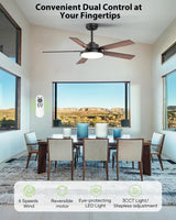 Vaczon 52 inch Black Ceiling fan with Light and Remote/APP, Ceiling Fans with Lights, 3CCT, Reversible 6 Speeds Quiet, Black Modern Ceiling Fan with Light for Indoor Outdoor Bedroom Patio Living Room Vaczon