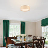 WINGBO 15.7" Modern 3-Light Flush Mount Ceiling Light Fixture with Rattan & Fabric Double Drum Shade for Bedroom Living Room Dining Room Hallway Entryway, Khaki WINGBO