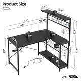 Bestier Gaming Desk with Power Outlets,42 Computer Desk with LED Lights, Reversible Corner Desk with 4-Tier Shelves,Cup Holder & Hook for Home Office,Carbon Fiber Black Bestier