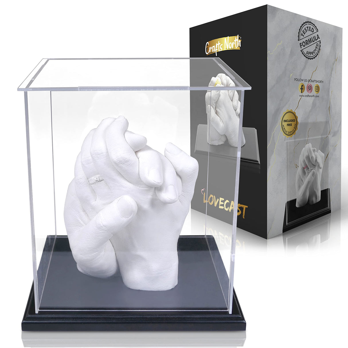 Crafts North Hand Casting DIY Kit for Couples | Complete kit with Acrylic Display, Wooden Base, and Step-by-Step Guide to Create a Perfect Hand molding Christmas Gift Crafts North