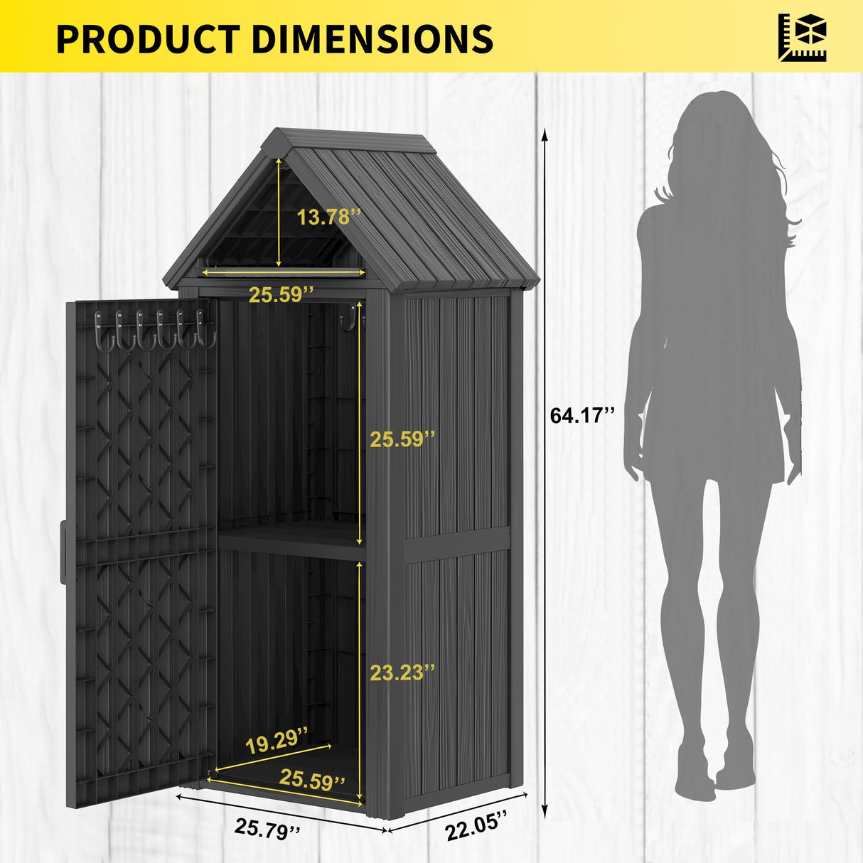 Fancyango Outdoor Resin Storage Shed, Upgrade Durable Storage Cabinet with Removable Shelves and Lock Ring, Reinforced Floor, All-Weather Construction for Garden Patio Lawn (Black) Fancyango