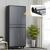 Athena Collection Metal Storage Cabinet with 4 Lock Doors and 4 Adjustbale Shelves, 74" Tall Rolling Garage Storage Cabinet for Home Office, School, Garage, Pantry, Grey Black Athena Collection